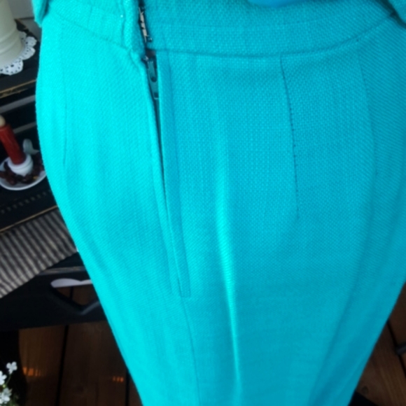 MAGGY LONDON PETITES ♡ Gorgeous Vintage Turquoise 2pc Bamboo Zip Front Suit 2P - Picture 11 of 16